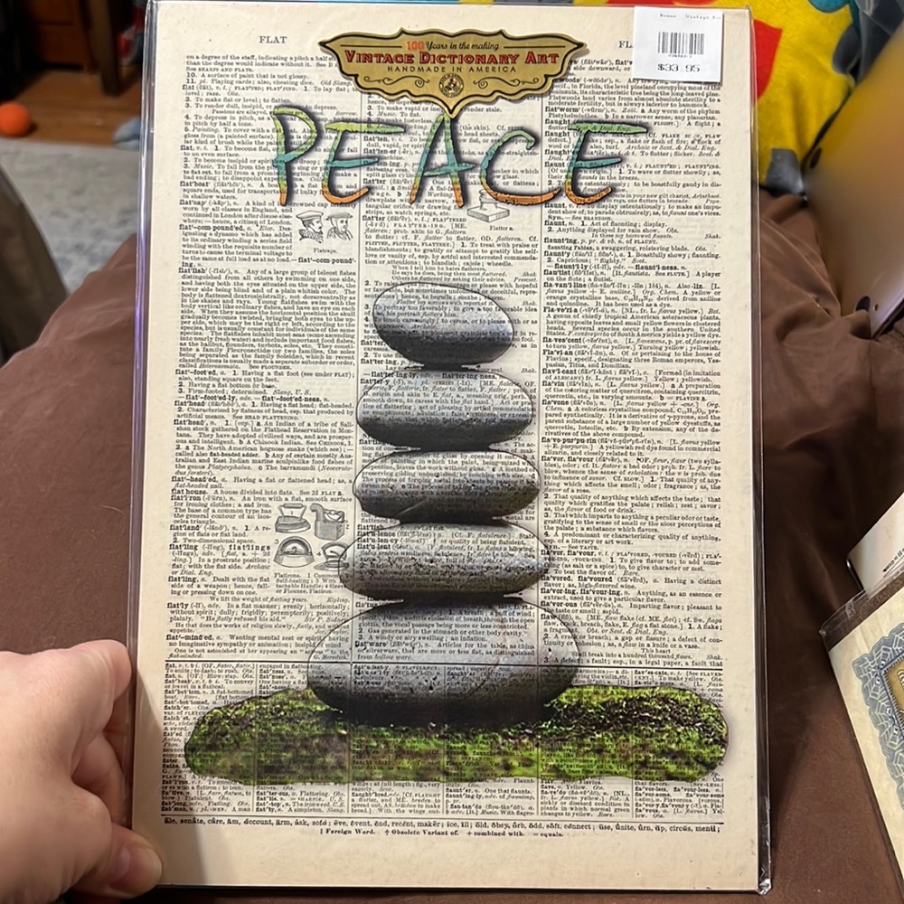 Peace - Stack Of Rocks - Vintage Dictionary Wall Art - Brand New!